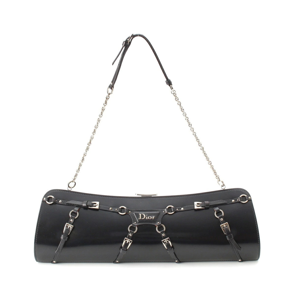 Christian Dior Galliano Leather Bondage Bag Chain Shoulder Black